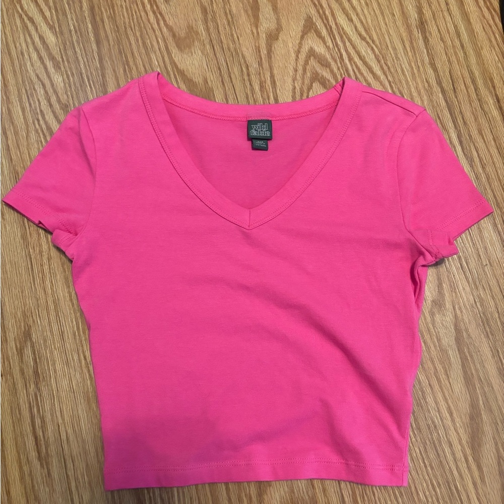 wild fable Bright Pink V-Neck Cropped Tee